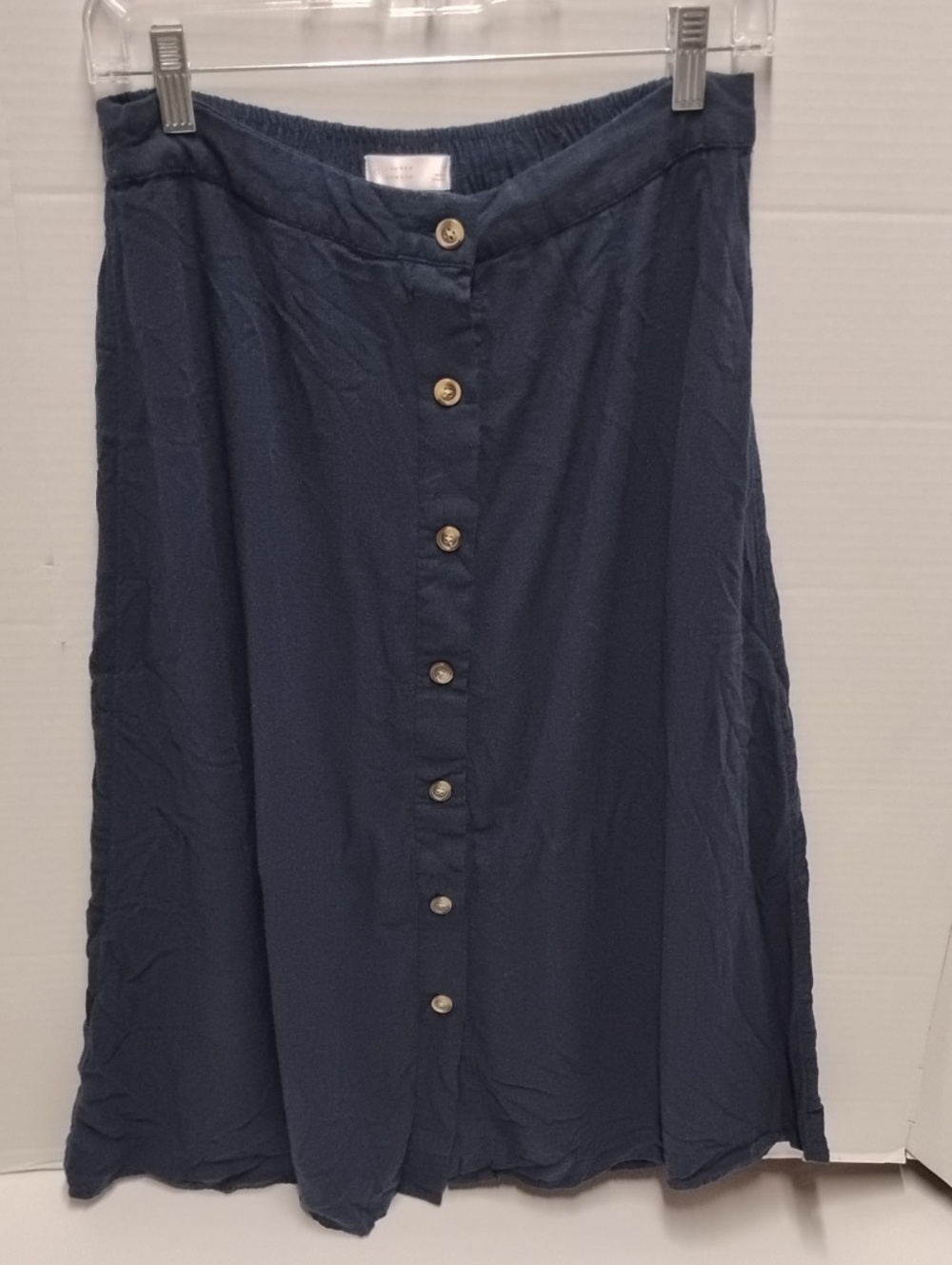 LC Lauren Conrad Navy Button-Front Midi Skirt